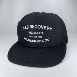 Vtg Oils Recovery Recycles Hat Oklahoma City Black Snapback Nissun Trucker Cap